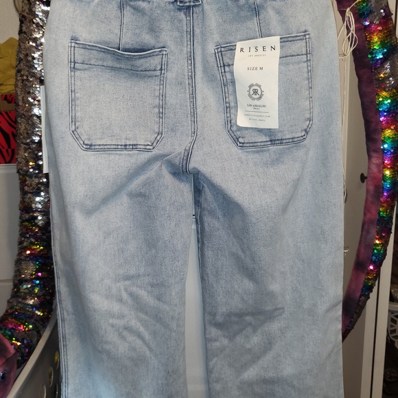 Light Blue Women's Drawstring Wide Leg Jeans - Picture 8 of 16